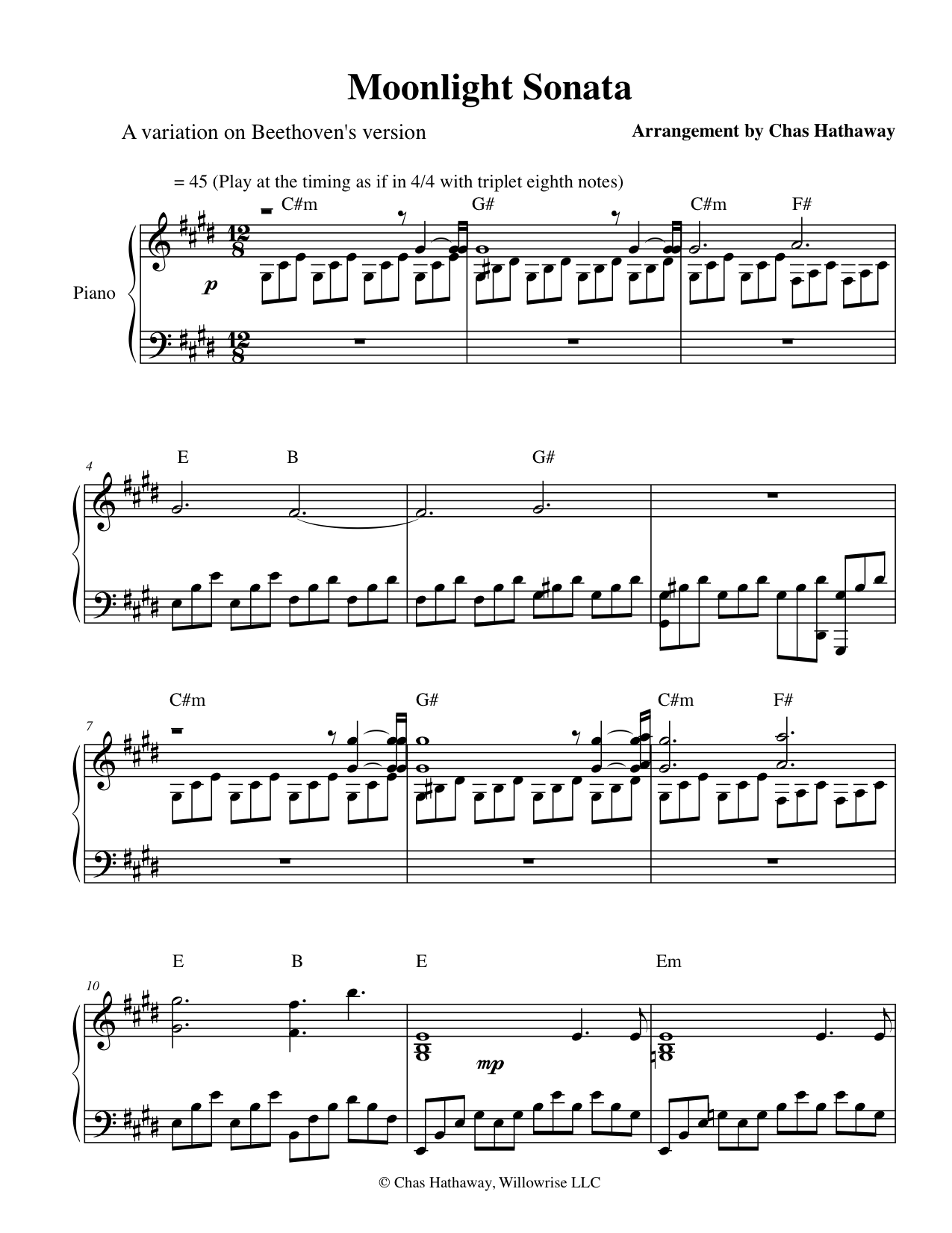 Moonlight Sonata Sheet Music by Chas Hathaway
